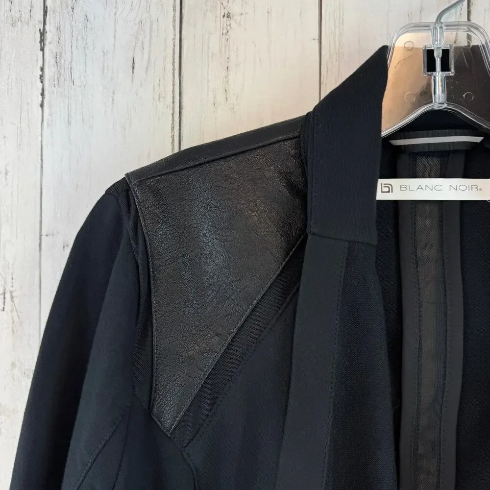 Blanc Noir Black Faux Leather Stretch Cotton Moto Jacket Mesh Accent Size Small